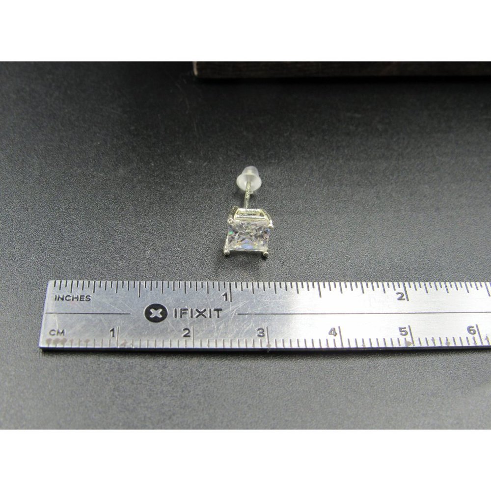 Sterling Silver Simple Brilliant Square Clear Gem CZ Stud Earrings - Picture 5 of 6